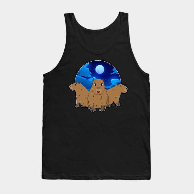 Funny Capybaras design - Three Moon Capybaras - gift idea for Capybaras & Moon lovers Tank Top by HBart